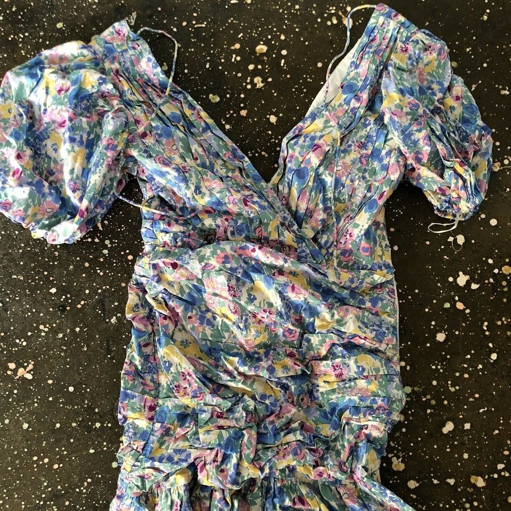 SAU LEE Posey Mini Dress Multi Floral Blue Balloon Sleeve Party 6 NWT $450 - Picture 7 of 10